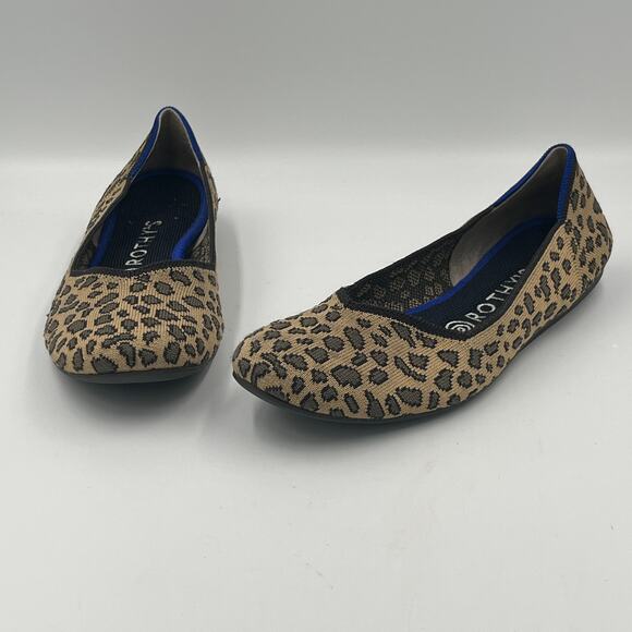 Rothy's Flats Women’s Leopard Cheetah Animal Print Red Stripe Round Toe Size 8.5 - Picture 1 of 12